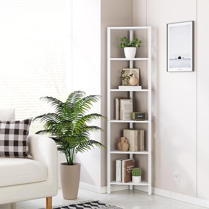 TUTOTAK 6-Tier Corner Bookshelf with LED Light,Corner Shelf for Small Space, Narrow Display Corner Shelf Stand with Storage Rack, for Living Room, Bedroom, Pure White V1BS05BW006L - Image 7