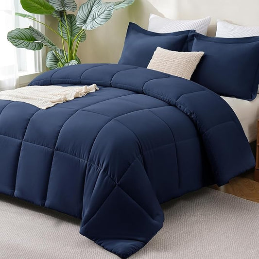 CozyLux Oversized King Comforter Set, 3 Pieces Navy Blue 120x98 Box Stitched Design Soft Bedding Set, All Season Lightweight Breathable Bed Set with 1 Down Alternative Comforter and 2 Pillow Shams