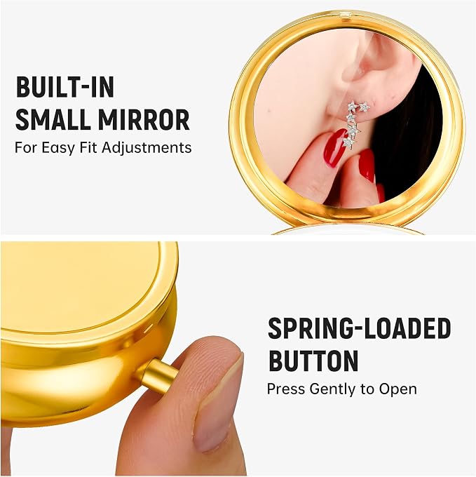 Mini Travel Jewelry Box with Built-In Mirror, Ultra-Portable Jewelry Holder for Rings, Necklaces, Earrings, Pills, Tea Bags, Small Accessories, Press-to-Open Multifunctional Storage (Gold) - Image 2