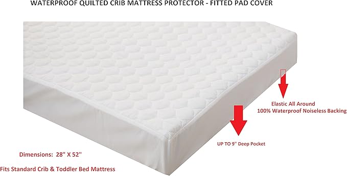 Elegant Comfort Baby-Swaddle-Blue 100% Waterproof Fitted Crib and Toddler Protective Mattress Protector Pad Cover, 28 X 52, White