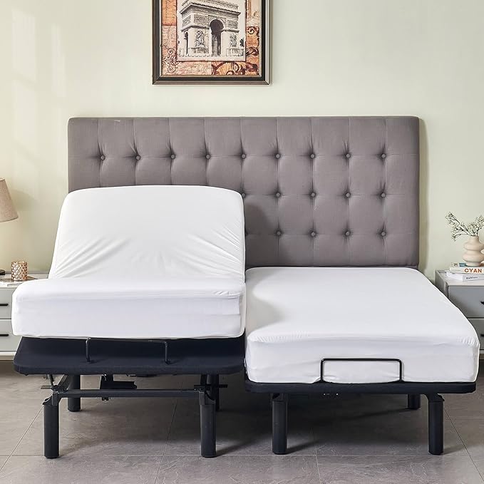 Waterproof Split King Mattress Protector for Adjustable Bed 2PCs Mattress Cover in 1 Package with Enhanced Elastic Band to Stay in Place