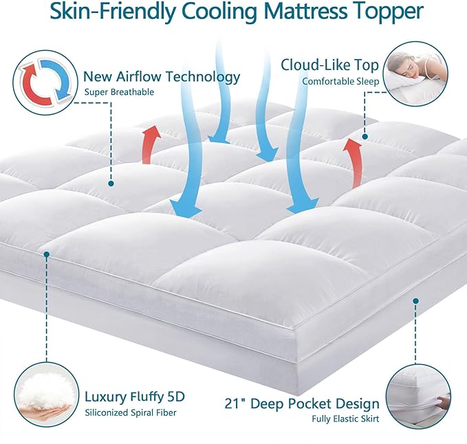 CHOKIT Twin Mattress Topper, Extra Thick Pillow Top Mattress Pad for Back Pain Relief, Cooling Bed Topper Mattress Cover with 8-21 Inch Deep Pocket