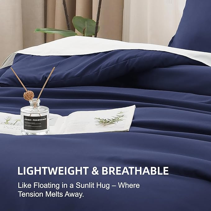 Litanika Comforters Navy Blue Super King Size, 3 Pieces Lightweight Solid Bedding Set & Collections, All Season Fluffy Bed Set (120x120In Comforter & 2 Pillowcases)