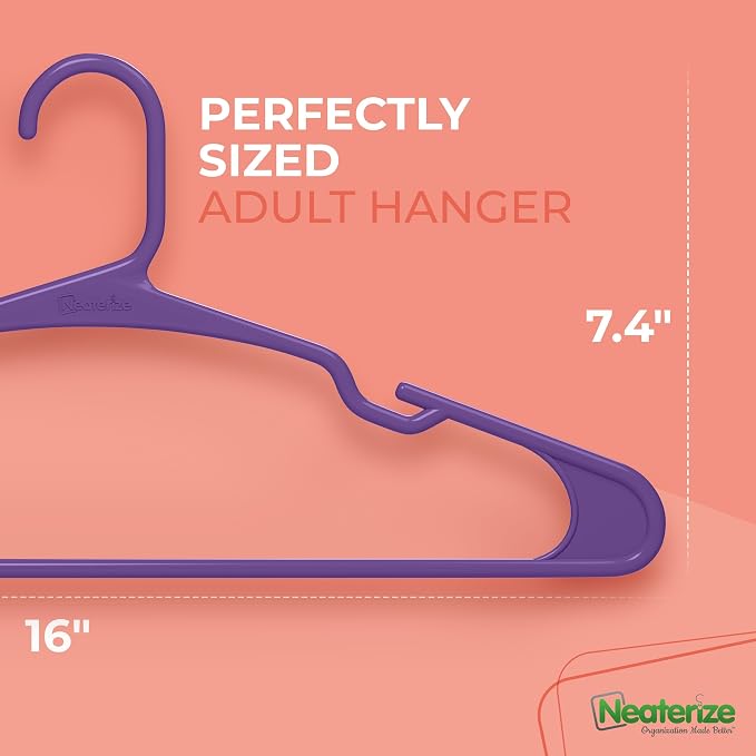 NEATERIZE Clothes Hangers Plastic 100 Pack for Adults - Plastic Hangers, The Perfect Coat Hanger and Space Saving Clothes Hangers for Closet - Purple Hangers - Image 2