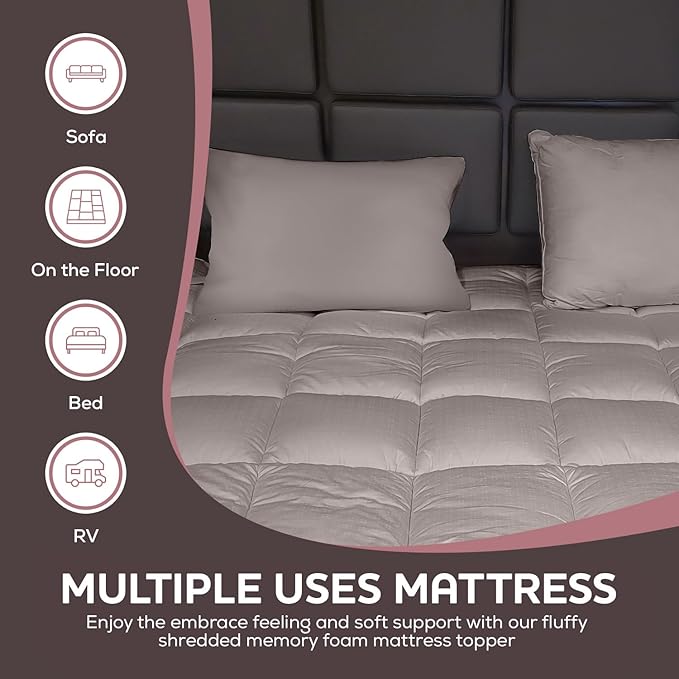 CirclesHome Grey Futon Mattress Toppers with Anti-Slip Anchors - Futon Cover Filled with Plush Down Alternative Fill - Full Size Futon Cover is Soft, Comfortable and Allergy Free (Size: 54 x 75 x 2)