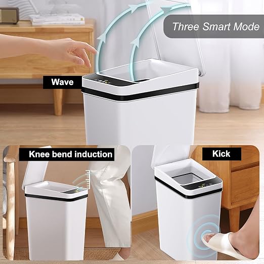 Yatmung Skinny Trash Can Automatic Touchless - 4 Gallons Motion Sensor Bathroom Trash Can - Electric, Slim, Plastic - Narrow Garbage Can with Lid - Thin Smart Trash Bin - 15.5 Liters (White) - Image 2