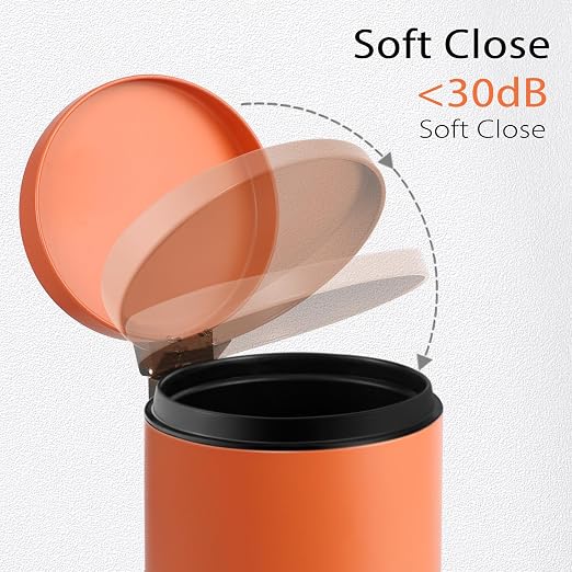 TIPGO Small Trash Can with Lid Soft Close, 4.5 Liters / 1.2 Gallon Bathroom Garbage Can, Mini Step Trash Bin, Stainless Steel Wastebasket for Bathroom, Bedroom, Office (Orange) - Image 2