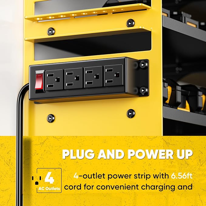 POKIPO Large Power Tool Organizer Wall Mount with Charging Station,4 Layer Heavy Duty Metal Storage Rack Loads 600lbs with 8 Cordless Drill Holder,Battery Utility Rack Gift for Garage workshops Room - Image 2