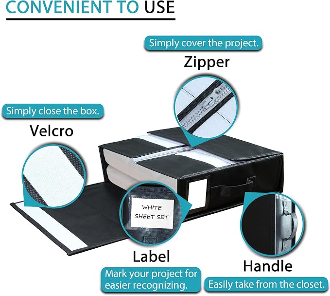SUOCO SheetCube Bed Sheet Organizers and Storage 4 Pack, Foldable Linen Closet Organizer, Bedding Folder Storage Box Container for Blanket, Duvet Cover Set, Bed Sheet Set - Black - Image 3