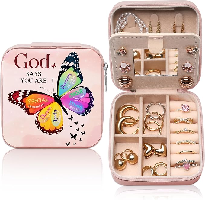 GAOLZIUY Christian Gifts for Women Girls, Inspirational Religious Birthday Gifts Butterfly Travel Jewelry Box, Spiritual Catholic Faith Prayer Gift for Friends, Mom, Sister by GAOLZIUY