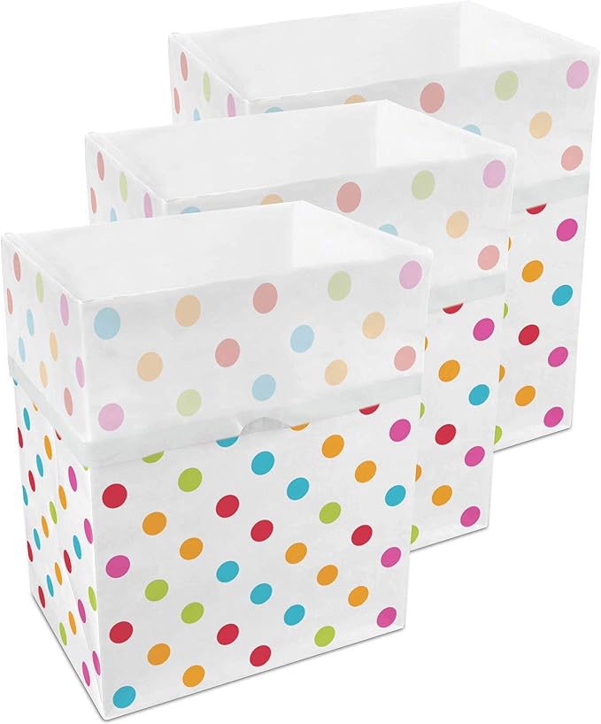 Clean Cubes 13 Gallon Disposable Pop-Up Trash Cans (3-Pack) with Fitted Bags – Foldable Garbage & Recycling Bins for Parties, Events & Kitchen (Polka Dot, 17" H x 13.5" W x 10" D) by CleanCubes