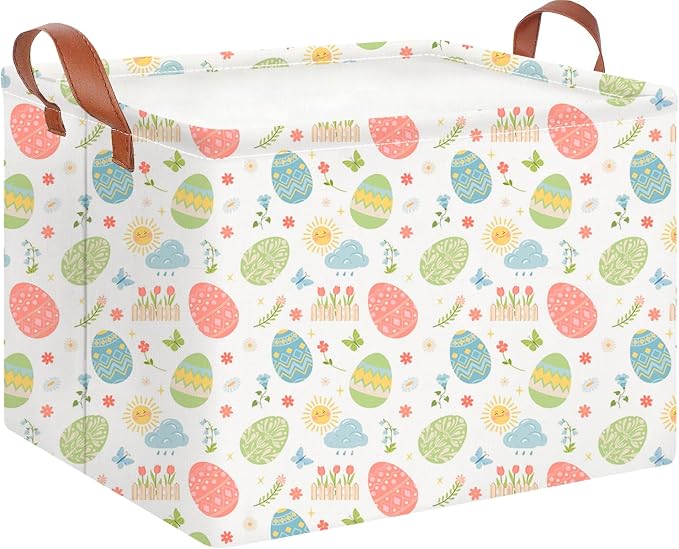 CLOCOR Easter Eggs Basket Empty,Rectangular Easter Gift Basket for Boys and Girls,Kids Toys Storage Bin,Baby Room Decor(Tiny Flowers Easter Basket) by CLOCOR