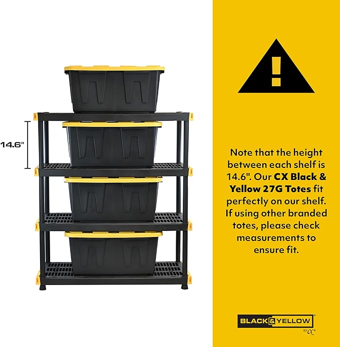 CX Black & Yellow 27-Gallon Heavy Duty Storage Bins with Lids, Stackable Plastic Storage Bins with Weather-Resistant Design, Home Organization, 4 Pack (14.3"H x 20.6"W x 30.6"D) - Image 7