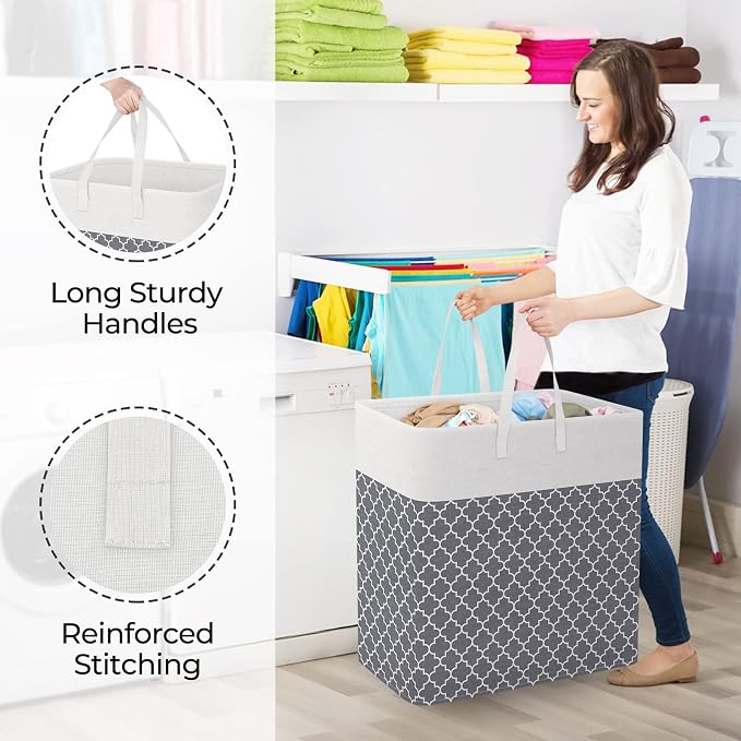 StorageRight Laundry Basket Hamper Large Collapsible Laundry Hamper with Easy Carry Handles，Freestanding Clothes Hampers for Laundry, Bedroom, Dorm, Clothes, Towels, 100L, Clover Grey - Image 4