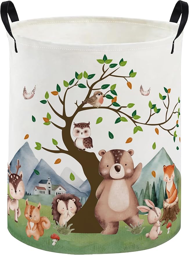 Kids Laundry Basket Animal Hamper for Nursery Woodland Hamper Cute Kids Storage Bin Organizer Room Decor for Home(Tree animal) by DDBASKET
