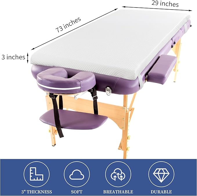 HOMBYS Memory Foam Massage Bed Mattress Topper, Non-Slip Lash Bed Table Mattress Topper with Removable Cover and Holding Elastic Bands, Cushion Only, White, 73"x29"x3"