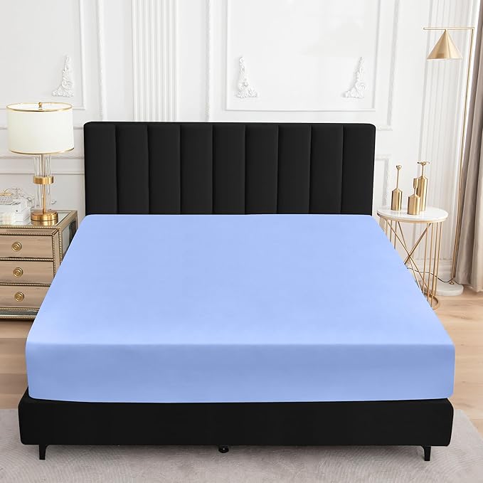 Sufdari Waterproof Mattress Protector, Mattress Cover Twin Size for Bed,18" Deep Pocket Fitted Sheet Style Mattress Protector with Elastic Rubber Blue,Twin