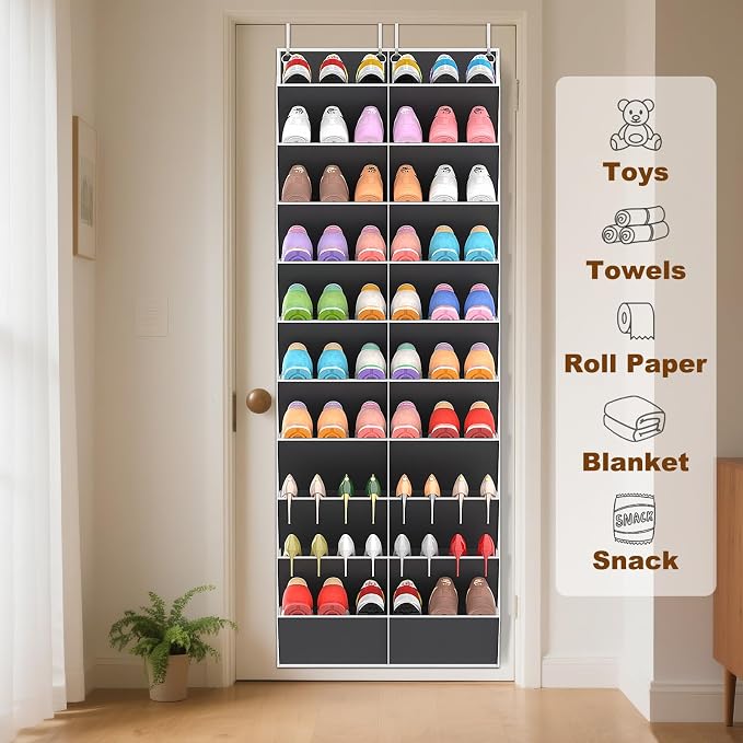 UVIAHOMI 20-30 Pairs Over the Door Shoe Organizer, Clear Pockets Hanging Shoe Storage for Closet, 10-Tier Door Shoes Rack, Handing Shoes Holder Fit All the Family's Sneakers, Boots, Heels, Dark Grey - Image 6