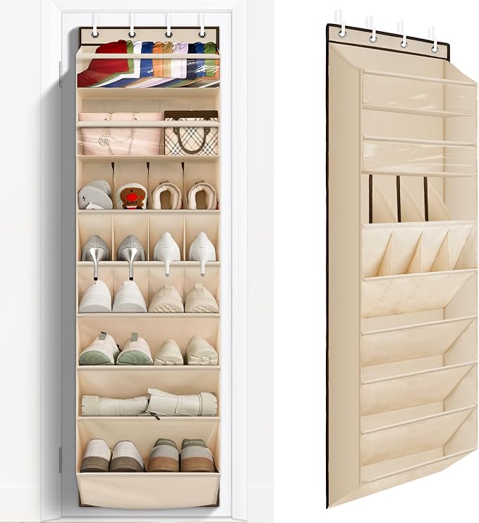 FENTEC 1 Pack Over The Door Shoe Organizer, 68" Exlarge Deep Pockets Hanging Shoe Organizers, 8-Tier Shoe Rack for Closet, Shoe Holder for Boots,Over Door Organizer in Home, RV, Dorm, Beige by Fentec