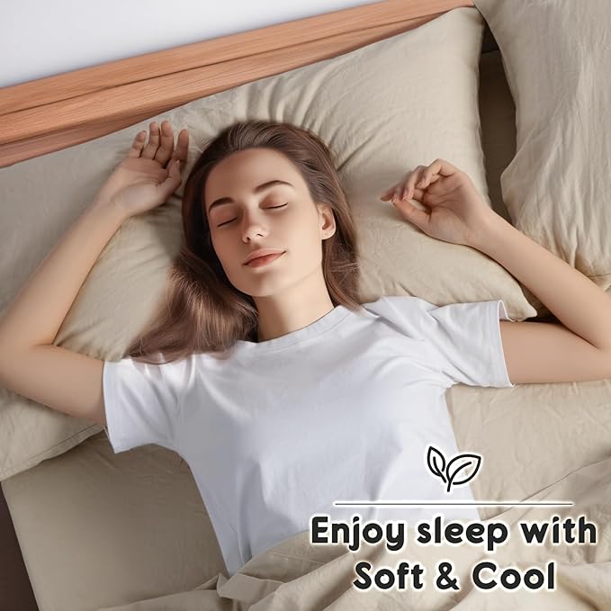 SONORO KATE 100% French Pure Linen Queen Size Sheets, Breathable and Durable Linen Bed Sheets, Anti-Tear, Machine Washable, 16 Inch Deep Pocket - 4 Piece (Natural Linen)