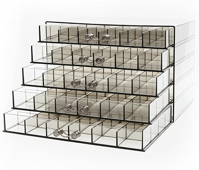 Clear Grey Acrylic Jewelry Storage Box, Earring Jewelry Organizer with 5 Drawers, 5-Layer Jewelry Box for Women, Earring Display Holder for Earrings Ring Bracelet Necklace, 120 Grid Storage Box - Image 3