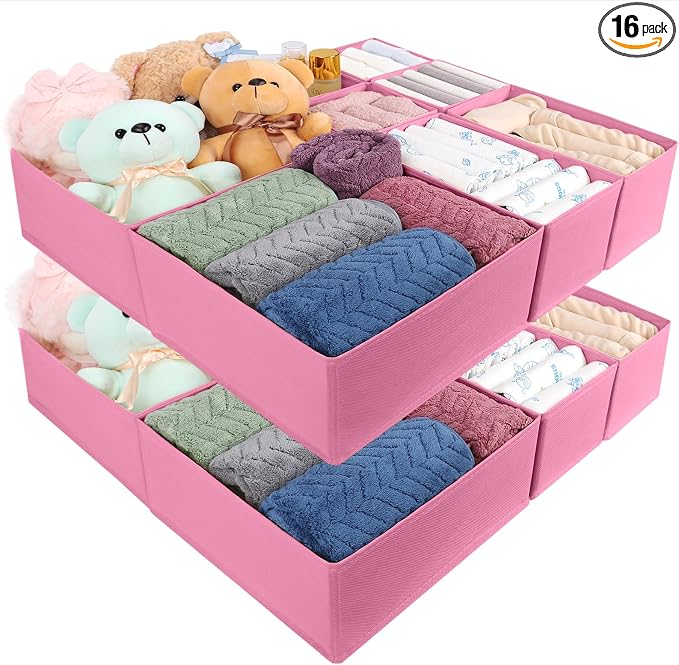 Drawer Organizer Clothes, 16 Pack Dresser Organizer Bins, Foldable Closet Organizers and Storage Fabric Dresser Bins, Shallow Drawer Dividers for Clothing, Underwears, Socks, Tie by Unknown