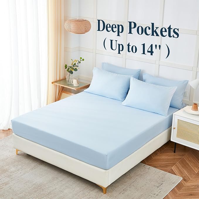 ILAVANDE King Size 6 Piece Bed Sheets Set, Baby Blue - 1800 Series Microfiber, Deep Pockets, Wrinkle & Fade Resistant, 5-Star Hotel Sleeping Experience