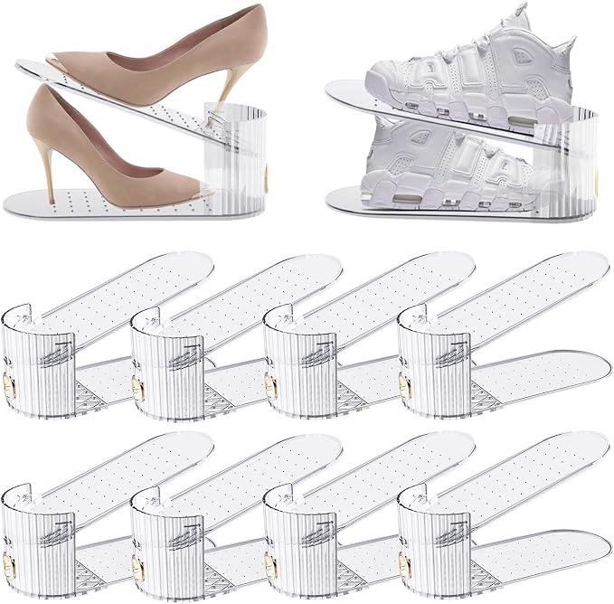 Clear 10 Pack Shoe Slot Organizer, Shoe Stacker Organizer Holders for A Pair of Shoes, Adjustable Thickening Double Layer 50% Shoe Space Saver Rack Storage for Closet (clear, 10 Pack) by Unknown