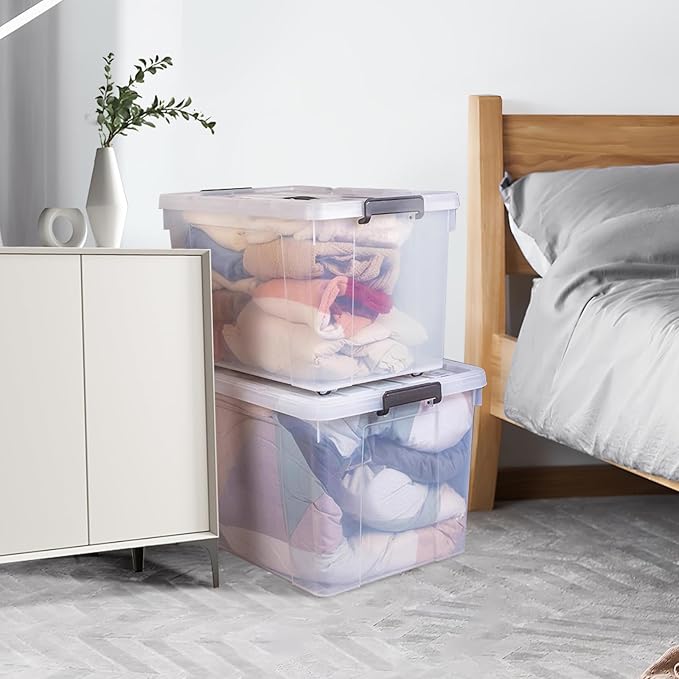 90 Quart 4-Pack Heavy-Duty Stackable Clear Storage Bins with Lids - Premium Clear Plastic Organizing Containers for Home, Office, Closet & Bathroom BPA-Free, Secure Latches and Pull Handles