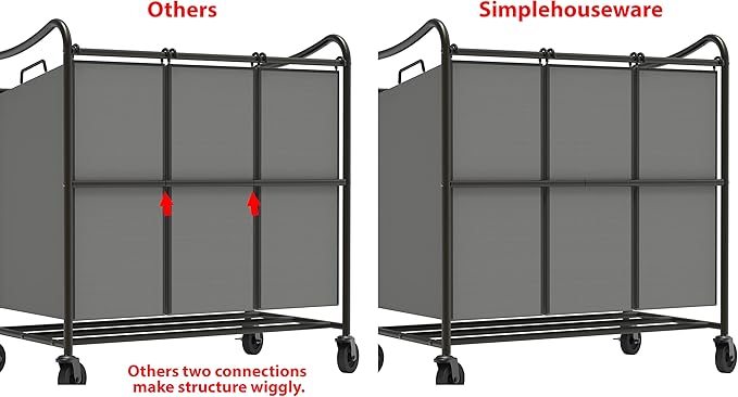 Simple Houseware Heavy Duty 3-Bag Laundry Sorter Rolling Cart, Dark Grey – Durable Triple Laundry Hamper with Removable Bags and Lockable Wheels for Efficient Laundry Organization - Image 4