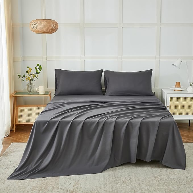 ILAVANDE Grey Twin Sheets Set, 3 Piece, Hotel Luxury 1800 Series Super Soft Microfiber Twin Bed Sheets, Wrinkle Free & Breathable, 14" Deep Pocket