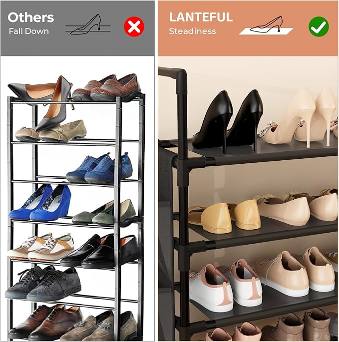 LANTEFUL 6 Tier Shoe Rack, Shoe Organizer Storage for 24-30 Pairs Shoe and Boot, Long Shoe Shelf with Hook and Side Pocket Free Standing Tall Shoe Rack Organizer for Closet, Entryway, Dorm - Image 5