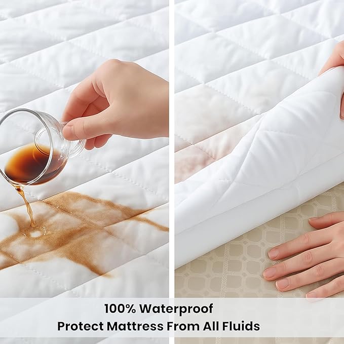 COTTONPASSION Queen Size Waterproof Mattress Protector - Fitted with Stretchable Deep Pocket Mattress Cover, Soft Breathable & Noiseless Mattress Pad