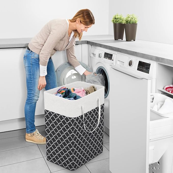 StorageRight Laundry Basket Hamper Large Collapsible Laundry Hamper with Easy Carry Handles，Freestanding Clothes Hampers for Laundry, Bedroom, Dorm, Clothes, Towels, 75L, Clover Black - Image 6