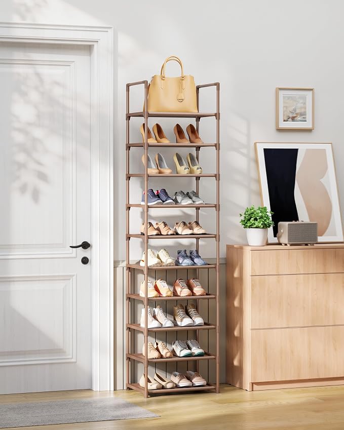 Kitsure Shoe Rack - 10-Tier Shoe Organizer with Detachable Fabric Shelves & Metal Frame, Tall Shoe Rack for Closet, Entrance, Living Room, 16.9" Wide - 10 Tier, Brown - Image 2