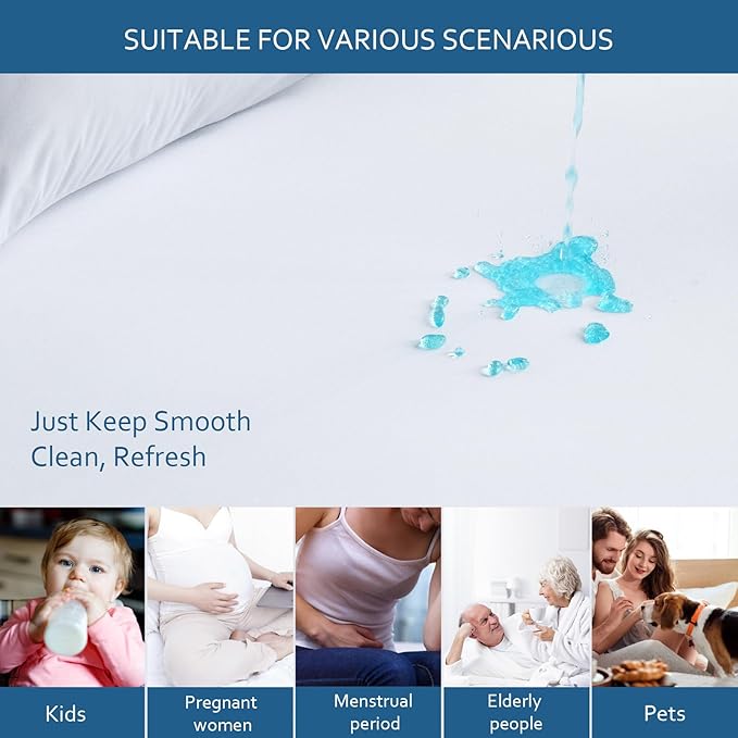 Moonsea Waterproof Mattress Protector,Mattress Cover Protector, Smooth Top Mattress Protector for Kids, Breathable Skin Friendly and Noiseless Fitted Sheet,Cal King Size,Polyester