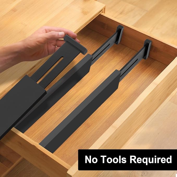 Bamboo Drawer Dividers Organizers, Kitchen Drawer Organizer, Adjustable Drawer Divider for Clothes, Kitchen, Dresser, Bedroom, Bathroom and Office, 4-Pack (Black, 12-17 IN) - Image 6