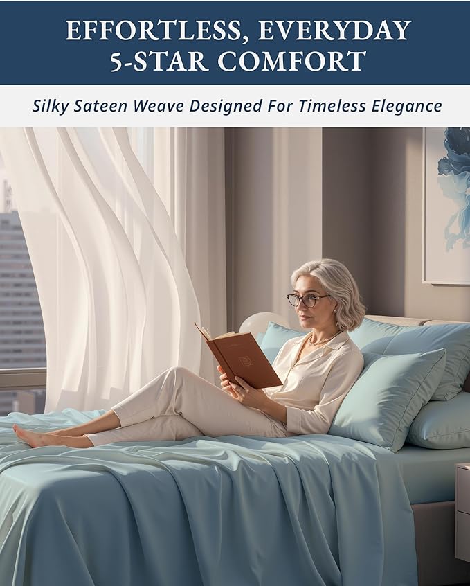 100% Egyptian Cotton King Size Sheets- Naturally Breathable & Durable Winter Comfort, Ultra-Soft Hotel Comfort with 15" Deep Pocket King Sheet Set, Silky Sateen Weave Luxury You Can Feel- French Blue