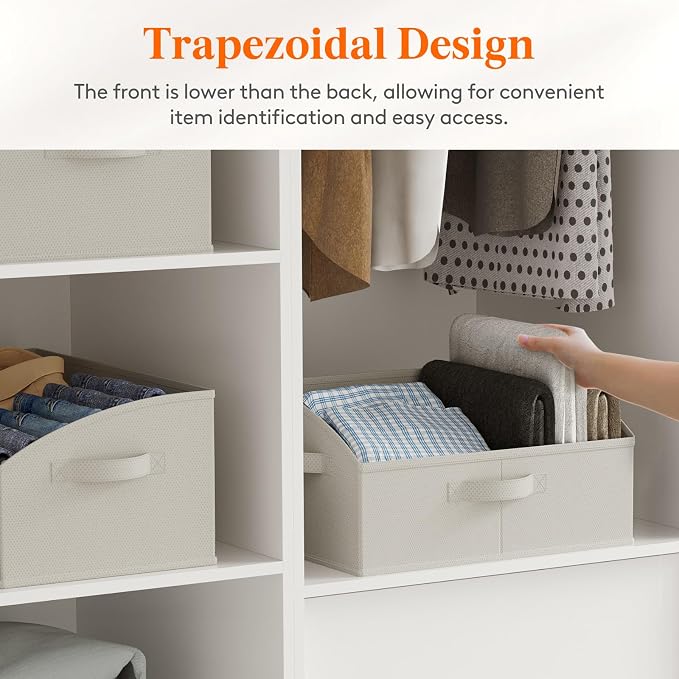 Lifewit Trapezoid Closet Storage Bins for Shelf, 6 Packs Non-woven Closet Organizer Baskets with Handles, Foldable Clothes Containers Boxes for Clothing, Book, Purse, 19L, Large, Light Gray - Image 3