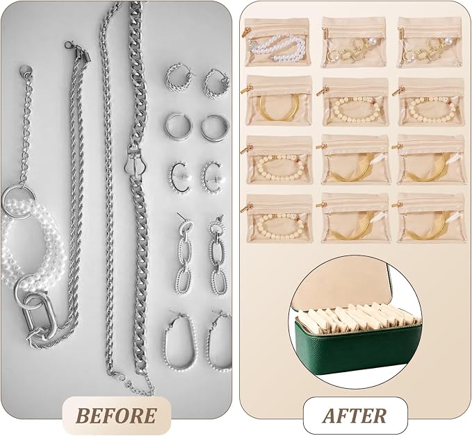 Travel Jewelry Organizer, Travel Jewelry Box with 12 Velvet Zipped Pouches Bags for Jewelries Necklaces Rings Earrings Sorting Storage for Women Girl Gifts, Mint Green - Image 5