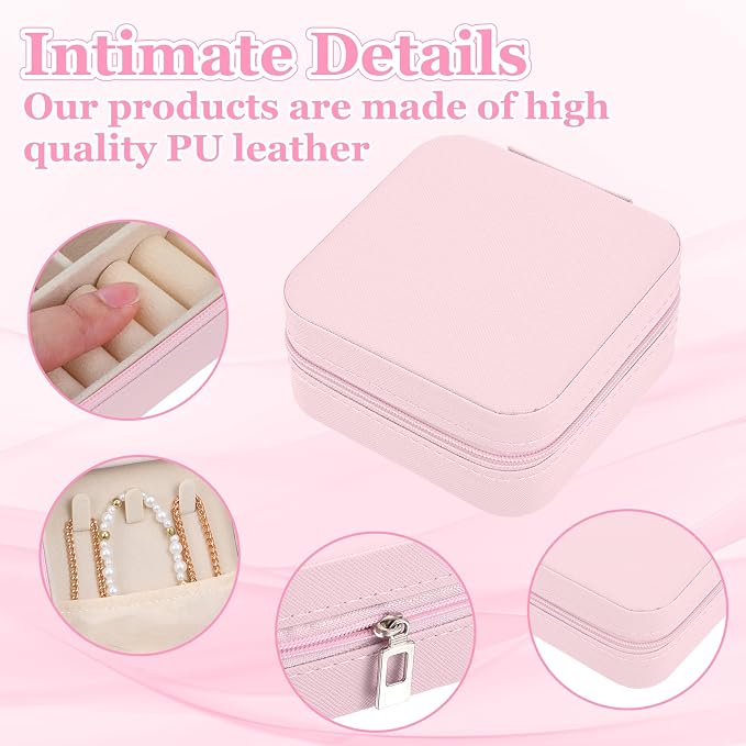 12pcs Mini Travel Jewelry Case,Bridesmaids Proposal Small Jewelry Box Mini Jewelry Organizer,Small PU Leather Portable Storage Box for Rings,Earrings,Necklaces,Bracelets(cherry blossom pink) - Image 3