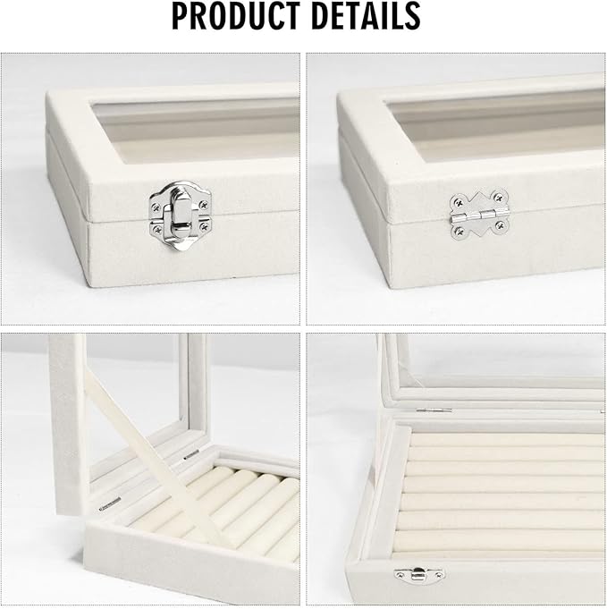 Vicoter Rings Organizer Tray 7 Slots Velvet Jewelry Earring Storage Box with Transparent lid Jewelry Display Case for Girls Wife Mom Women (Beige) - Image 4