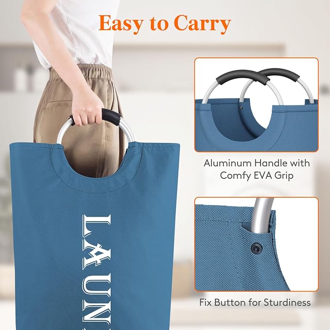Lifewit 100L 2-Pack Large Laundry Basket, Collapsible Laundry Hamper with Aluminum Handles, Waterproof Freestanding Dirty Clothes Hampers for Laundry Room Bedroom Dorm Bathroom, Blue - Image 3