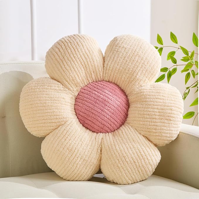 XIAIJIA Flower Pillow Flowers Shaped Pillow Cushion Decorative Daisy Pillow for Bed Cute Throw Pillow Flower Floor Pillow Soft Seat Cushion Cream Cushion 19.6"