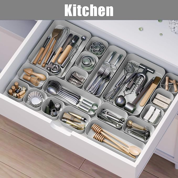 18 pcs Desk Drawer Organizer Tray, Multiple Sizes Plastic Drawer Organizer Storage, Stackable Organizer Containers For Makeup, Bedroom, Kitchen Gadgets Utensils and Office - Image 5