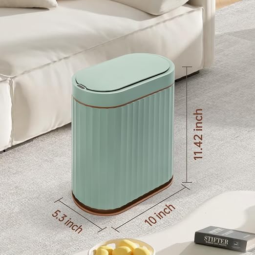 ELPHECO Bathroom Trash Can with Automatic Lid, 2 Gallon Sensor Trash Bin, Smart Garbage Can, IPX5 Waterproof Slim Trash Bin, Motion Sensor Wastebasket for Office, Kitchen, Sage Green Gold - Image 2