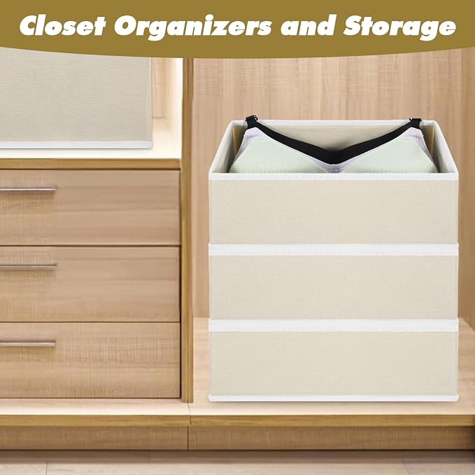 12 Pack Linen Drawer Organizer Set – Collapsible Fabric Storage Bins for Baby Clothes, Diapers, Socks, Bras & More (Beige, 3 Sizes) - Image 6