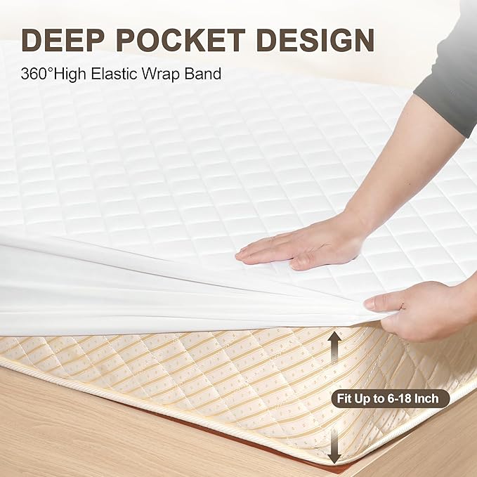 GUHER Waterproof Mattress Protector King Size,Breathable Bed Cover 3D Air Fabric Mattress Pad Cover,Noiseless＆Ultra-Soft Washable Bed Cover with 6"-14" Deep Pocket (White)