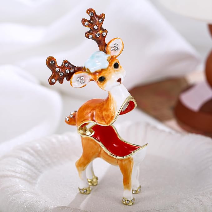 Hand Painted Animal Trinket Box for Home Decor, Hinged Jewelry Organizer Storage, Unique Personalized Collectible Keepsake Figurine Handmade Decorative Ornament Gifts (Sika Deer) - Image 3