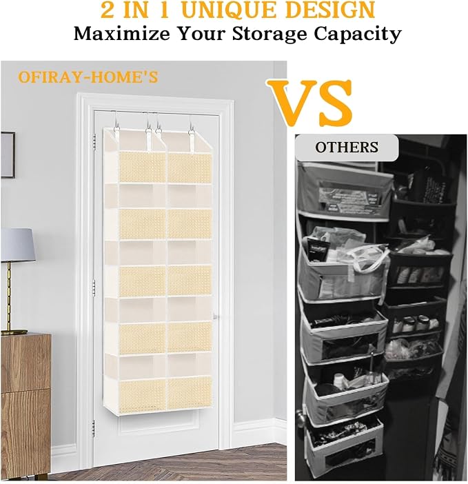 Over The Door Organizer 5 Tiers, Extra Large Behind Door Storage of 10 Compartments, 80 lbs Weight Capacity Hanging Storage Organizer with Clear Window Kids Toys, Shoes,Diapers, Braided Style - Image 5